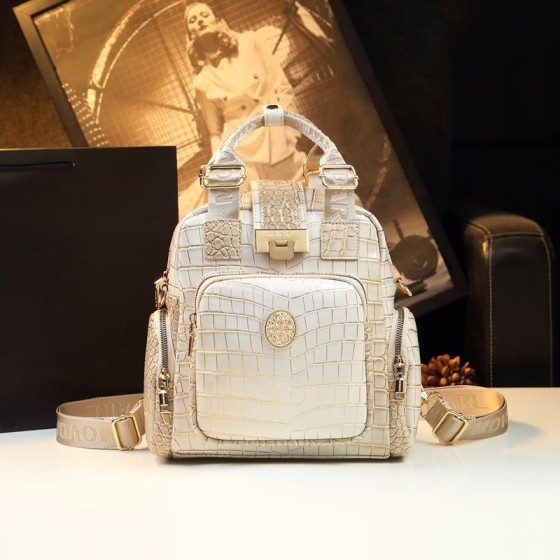 New Fashion Backpack Crocodile Pattern Genuine Leather Women's Bag Women's Single Shoulder Cross Shoulder Handbag