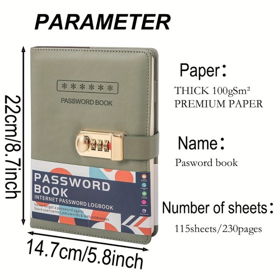 Solid-color high-end PU leather password diary with a high-security lock