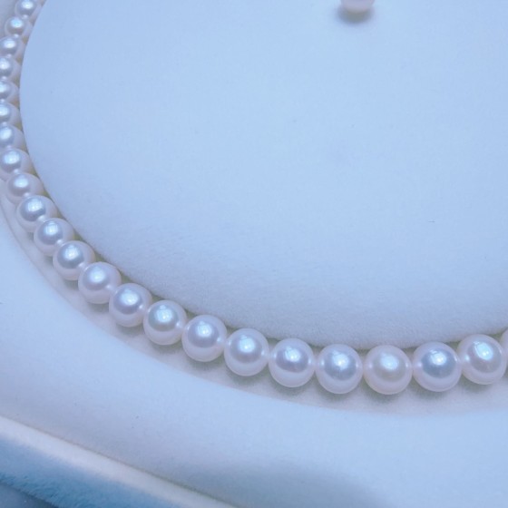 Freshwater pearl 6mm round coreless pearl necklace, versatile, plain chain, locking bone chain
