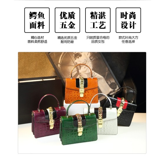 Fashionable genuine leather crocodile pattern handbag, single shoulder crossbody bag