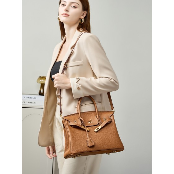 First-layer cowhide women's Kelly platinum bag, genuine leather, high-end office tote bag with large capacity and shoulder strap