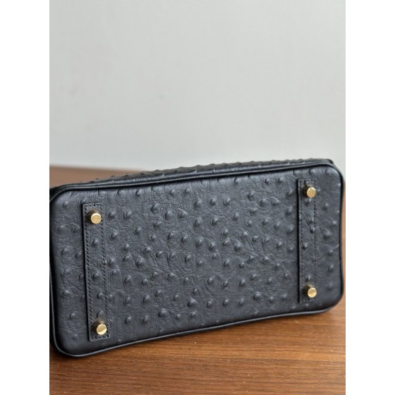 Ostrich leather hand sewn wax thread genuine leather fashionable large capacity handbag for women