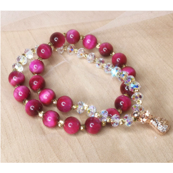 Natural Crystal Bracelet with Tiger's Eye Money Bag and Lucky Bag Double Layered Gift